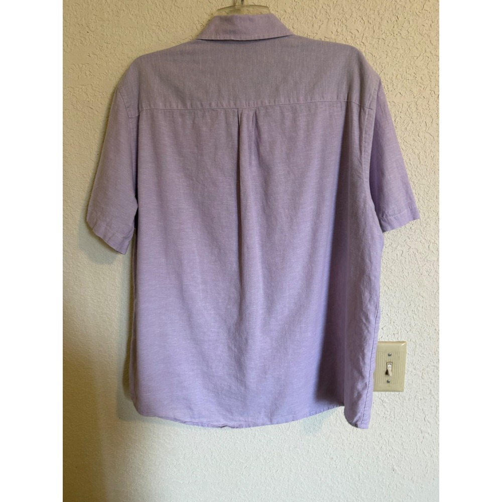 Chaps Mens XL Coastland Wash Linen Blend Short Sleeve Button Down Shirt Purple - Picture 9 of 9